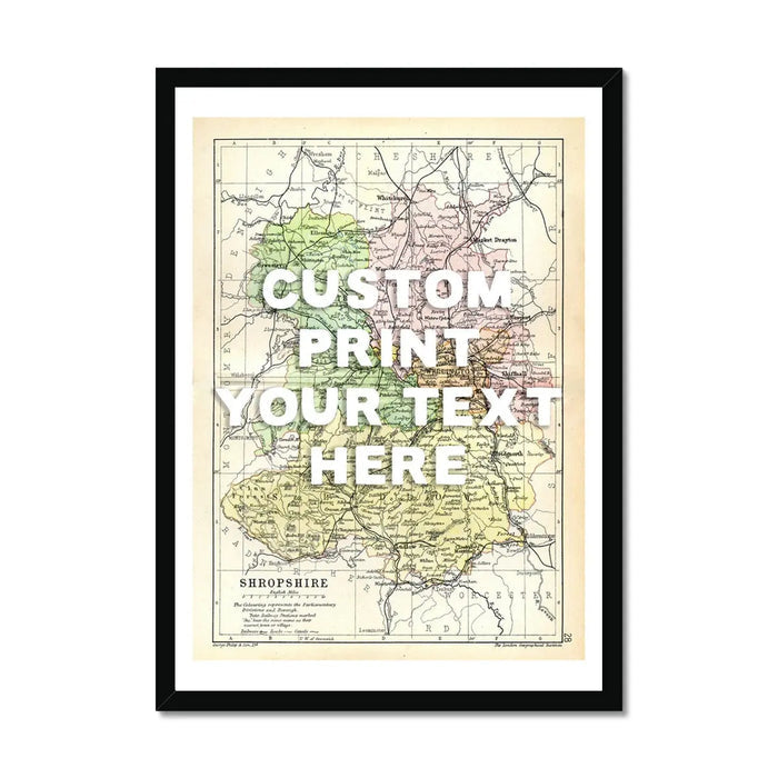 Shropshire Personalised Map Print | Map of Shropshire | White Hand Drawn Font - Framed