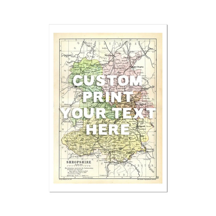 Shropshire Personalised Map Print | Map of Shropshire | White Hand Drawn Font Fine Art Print