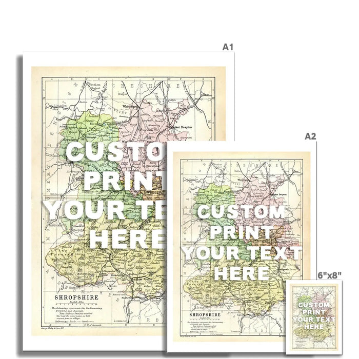 Shropshire Personalised Map Print | Map of Shropshire | White Hand Drawn Font Fine Art Print