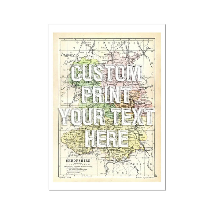 Shropshire Personalised Map Print | Map Print of Shropshire | White Vintage Font - Unframed