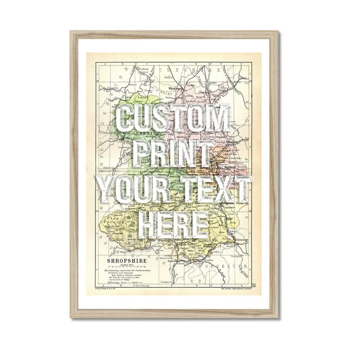 Shropshire Personalised Map Print | Map Print of Shropshire | White Vintage Font - Framed