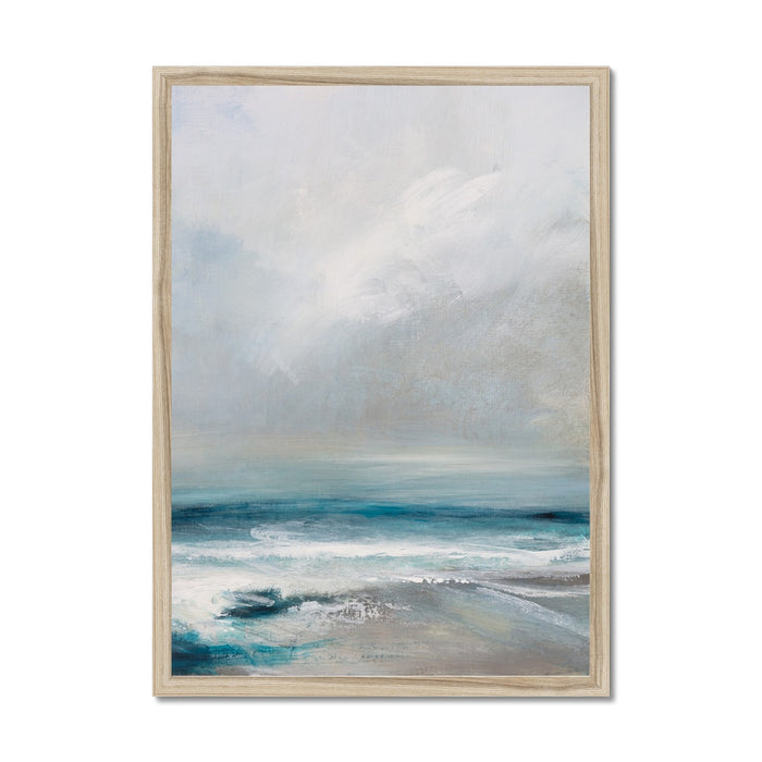 A framed art print featuring an abstract sea painting with bold strokes in various shades of blue and white, depicting the dynamic movements of the ocean.