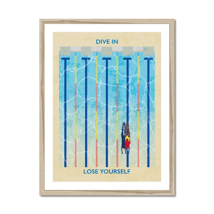 Splash Dive In (Contemporary Wall Art) girl swimming alone in a swimming pool - Framed - Beach House Art