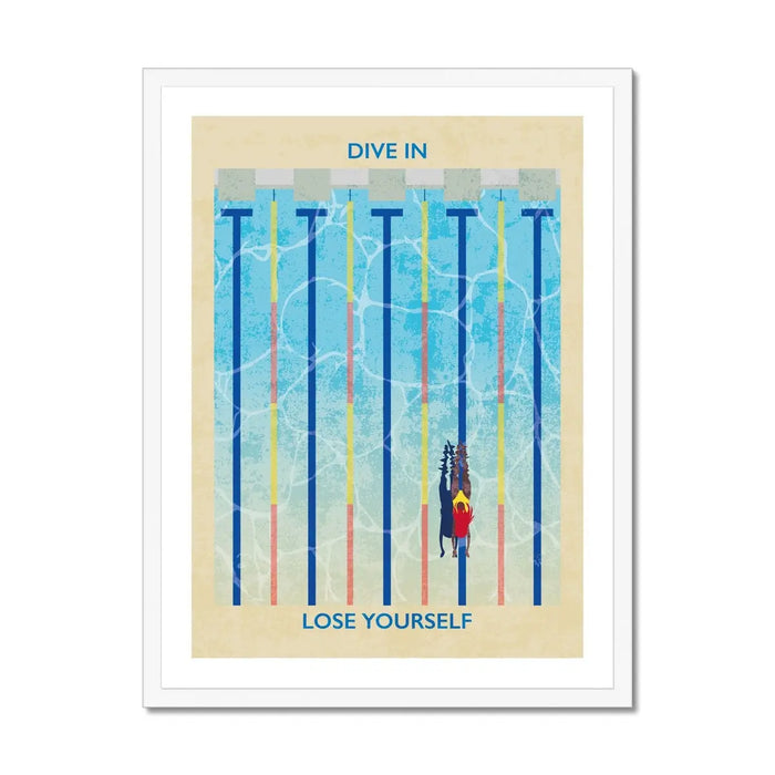 Splash Dive In (Contemporary Wall Art) girl swimming alone in a swimming pool - Framed - Beach House Art