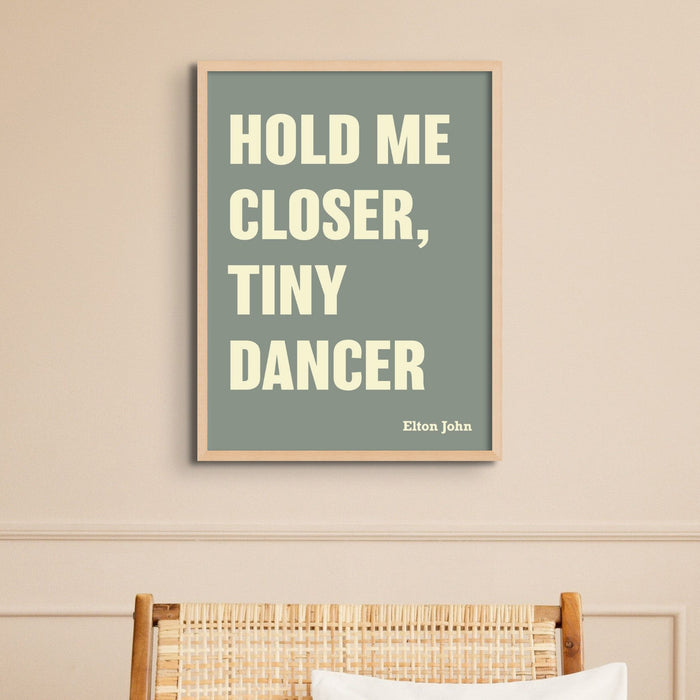 Tiny Dancer (Olive Green) Song Lyric Typography Art Print - Framed Beach House Art - Vintage bird paintings