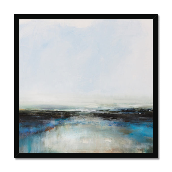 A framed art print of an abstract sea painting with predominantly blue and white hues, depicting the dynamic movements of the ocean.