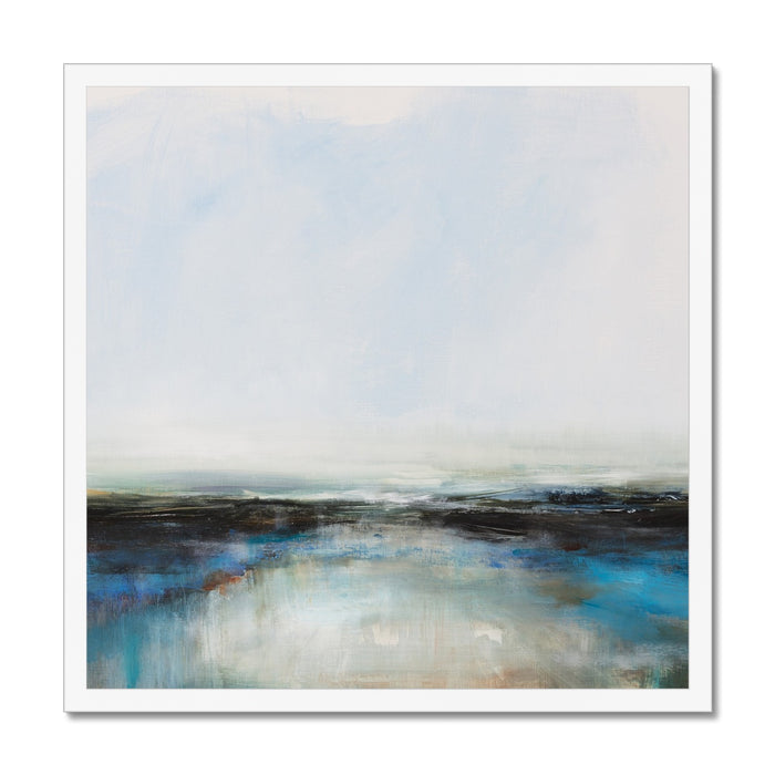 A framed art print of an abstract sea painting with white frame.