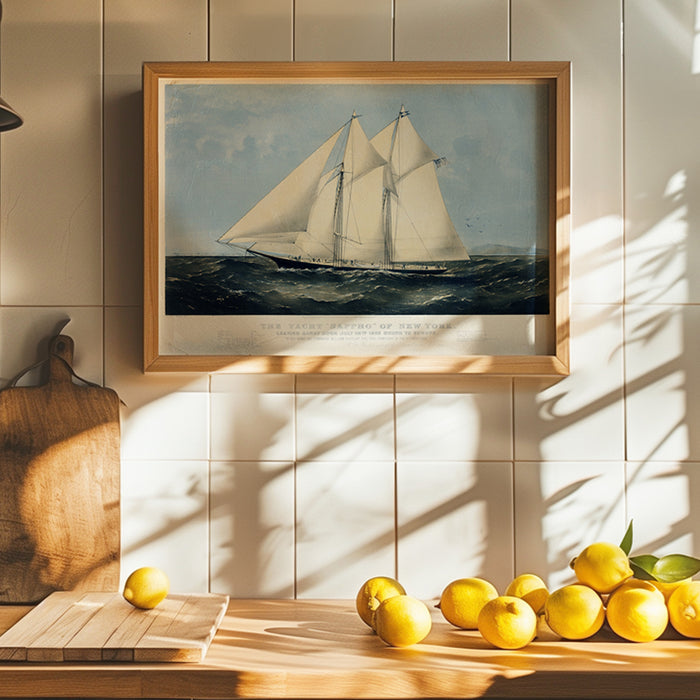 Vintage Ship Print | Sappho Sailing Yacht Art Print - Framed