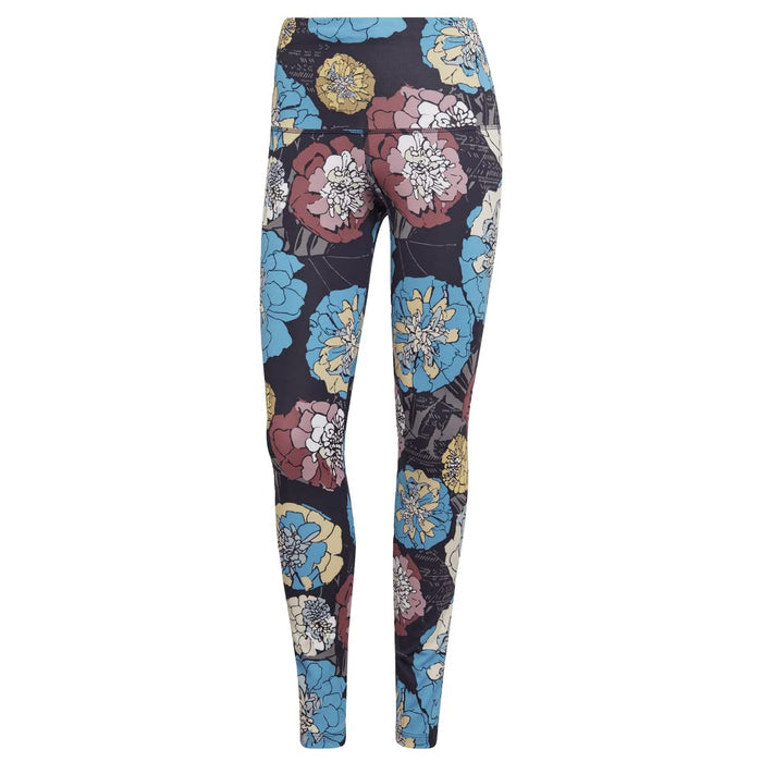 adidas Women's Athletic Running Tights Legging, Allover Floral Print, Blue