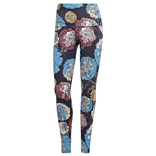 adidas Women's Athletic Running Tights Legging, Allover Floral Print, Blue