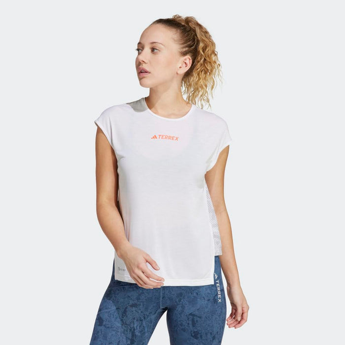 adidas Women's Terrex Agravic Pro Trail Running Top Short Sleeve T-Shirt, White/Grey
