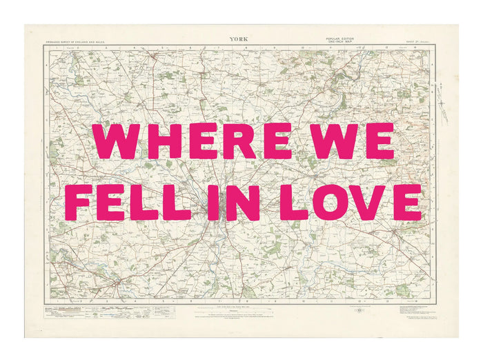 York Personalised Map Print | Custom Map of York | Pink Hand Drawn Font - Framed Wall Art