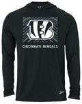 Zubaz NFL Men's Light Weight Black Body Hoodie, Gray Tunnel Logo, Cincinnati Bengals
