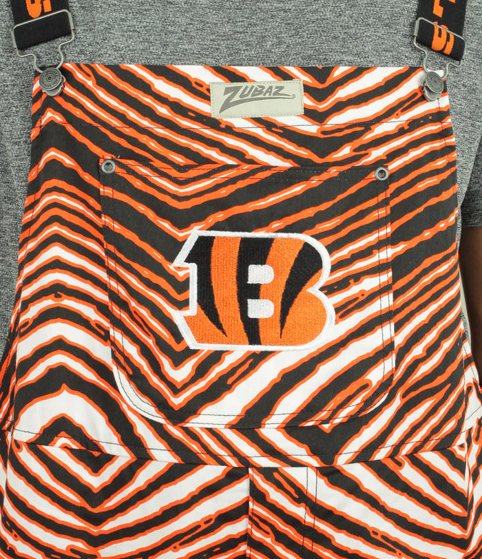 Zubaz NFL Unisex Zebra Lined Bib Overalls for Adult Men and Women, Cincinnati Bengals