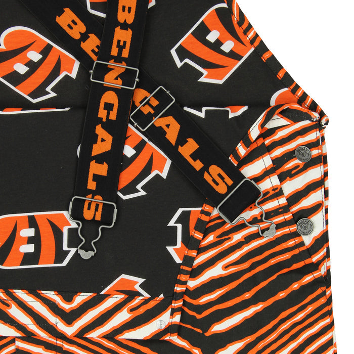Zubaz NFL Unisex Zebra Lined Bib Overalls for Adult Men and Women, Cincinnati Bengals